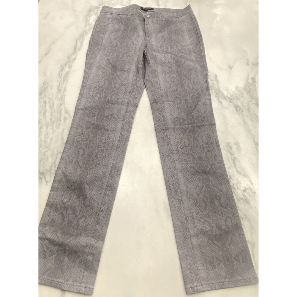 Lafayette 148 Classic Gray Snakeskin Print Stretch Straight Denim Jeans Sz 6 NEW
